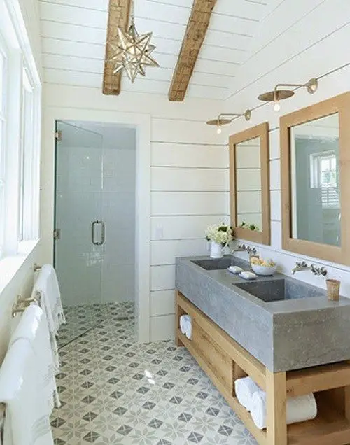 salle de bain carrelage couleur et motif clair