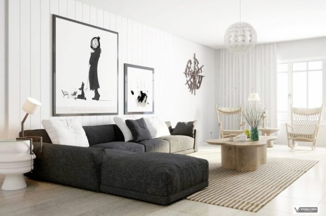 decoration salon gris blanc tendance epure minimalisme