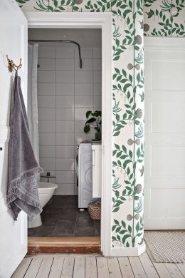 deco salle de bain vert plante peinture papier peint