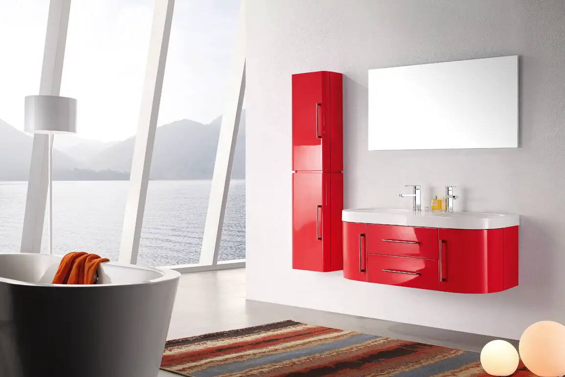 meuble de salle de bain couleur rouge