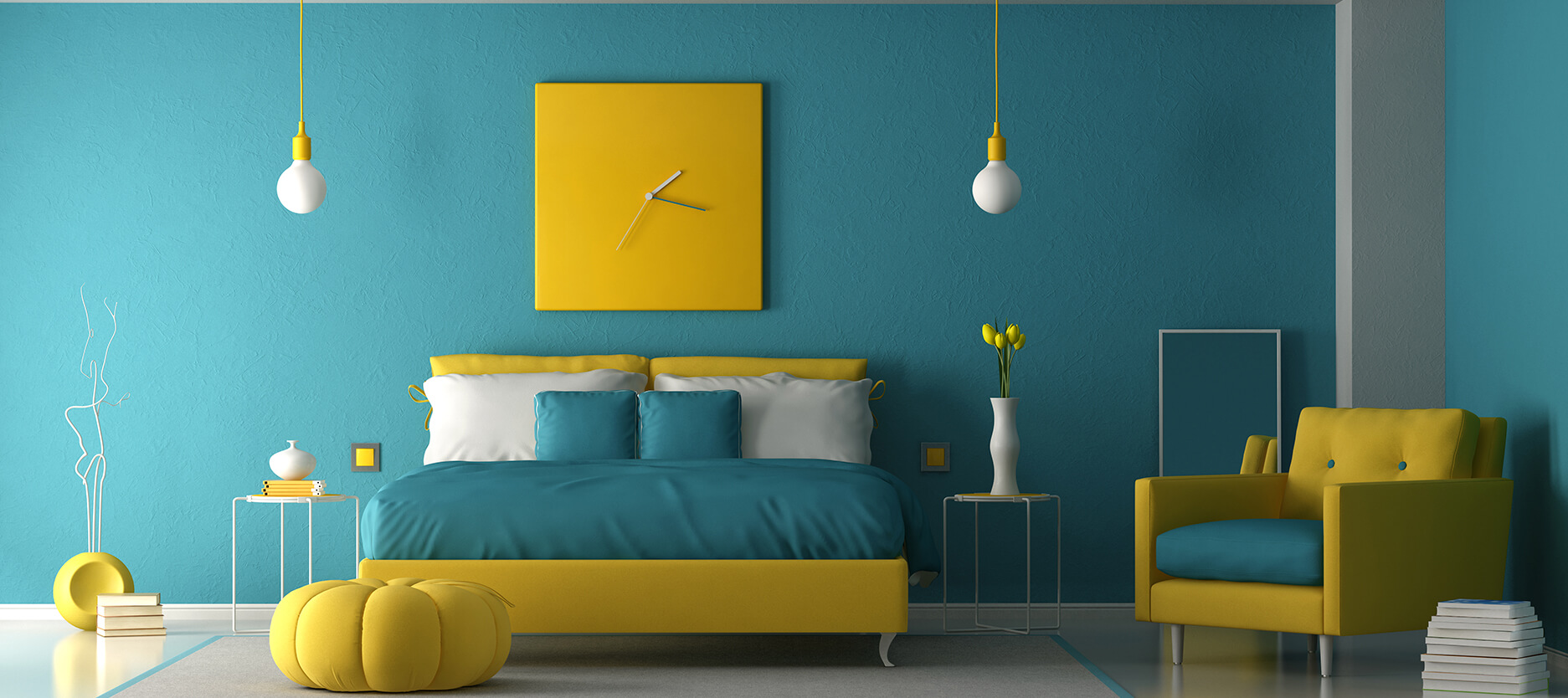 chambre jaune et bleu canard