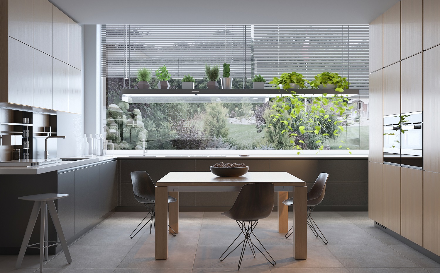 décor de cuisine moderne espace repas au centre de la pièce bois élégant moderne