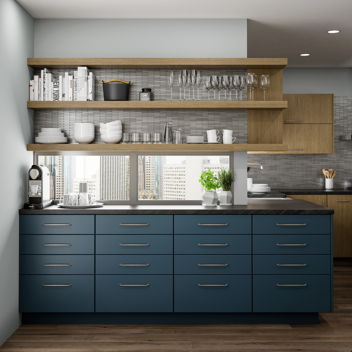 couleur foncee cuisine mobilier bleu contemporain