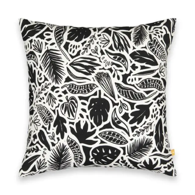 ambiance déco nature coussin tropical noir et blanc