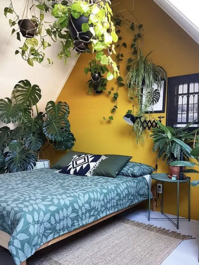 chambre déco jaune et plantes
