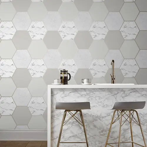 papier peint beige hexagonal