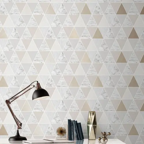 papier peint triangle beige et marbre