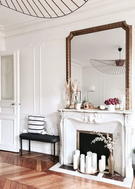 style classique chic cheminee miroir