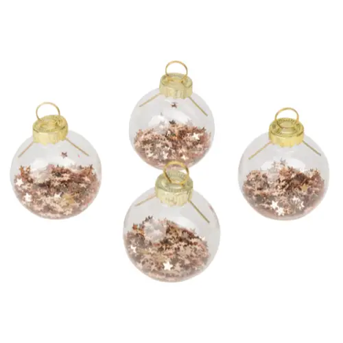 décoration de table Noel Zôdio 4 marques-places Boules de Noël transparents-rose gold 5cm