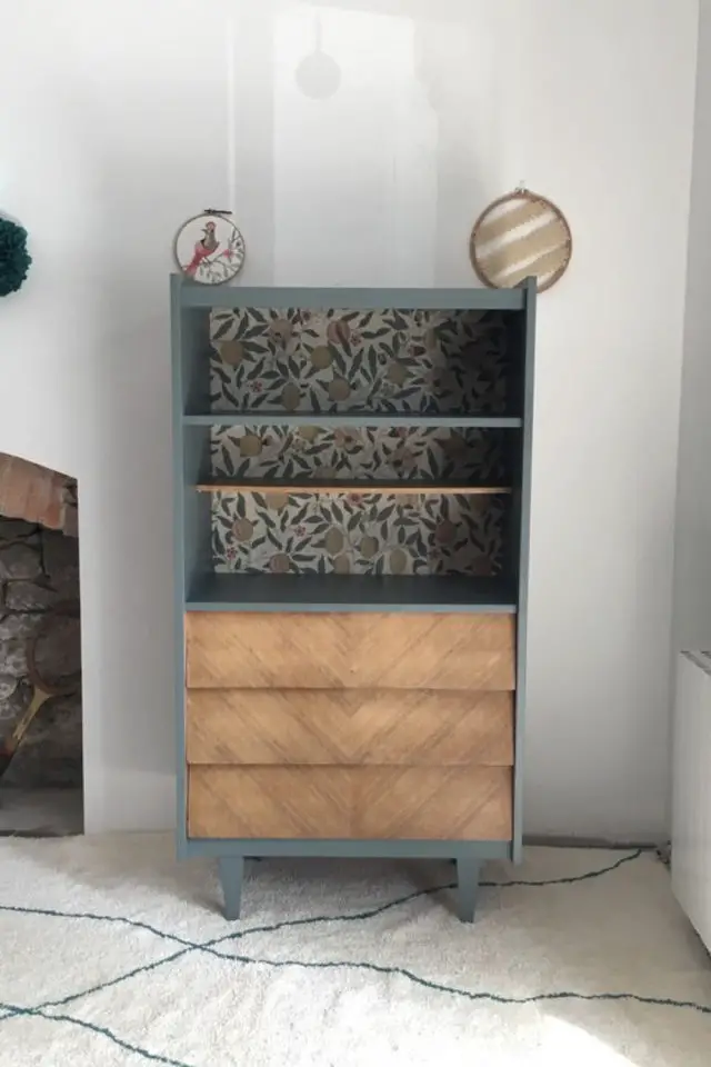 diy relooking meuble exemple petit meuble moderne peinture bois papier peint