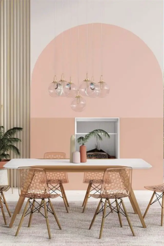 exemple salle a manger moderne rose pastel peinture decoration murale