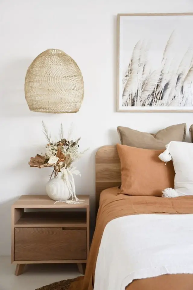 bien etre deco interieur couleur exemple chambre à coucher textile orange corail terracotta brun blanc