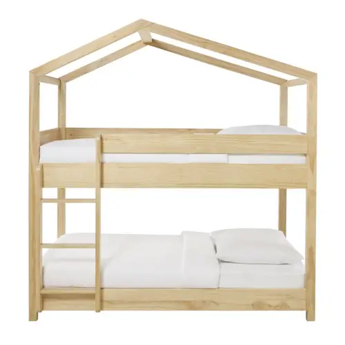 chambre enfant double lits superposés en bois forme cabane pas cher