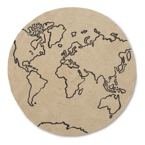 deco couleur enfant tapis rond naturel dessin planisphère theme voyage