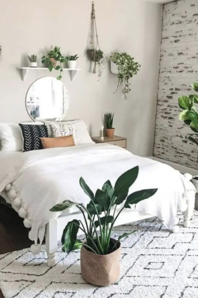 deco zen couleur exemple couleur blanc et plantes chambre a coucher
