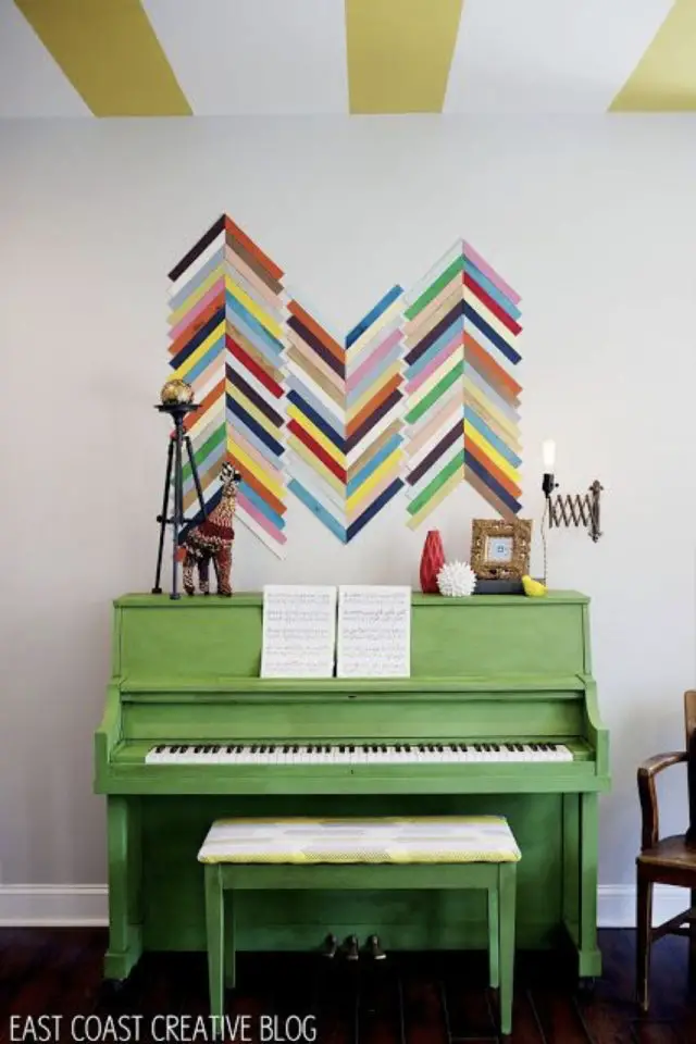 exemple deco masking tape pas cher piano vert motif chevron multicolore