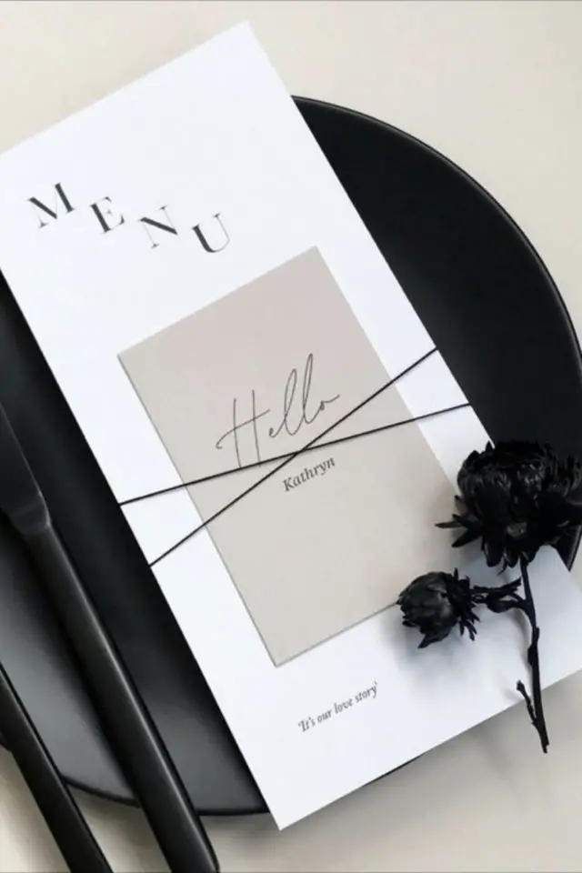 menu mariage design minimaliste exemple montage simple carte et ficelle joli typographie