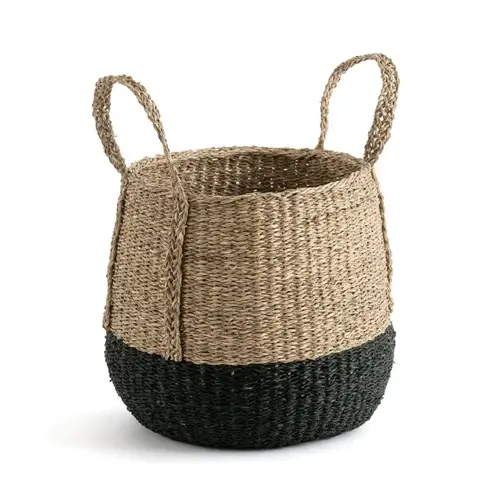 petit rangement enfant couleur panier rotin osier naturel et noir chambre