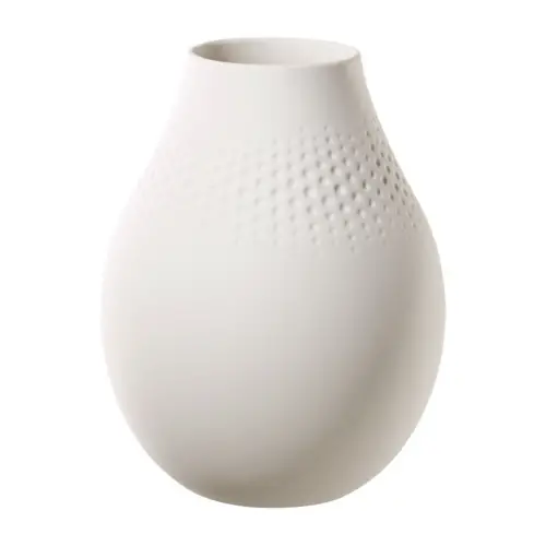 vase fleur coupee printemps ete forme douce blanc céramique gravée
