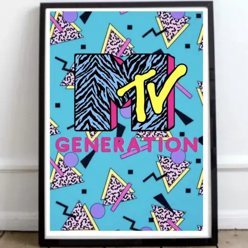 affiche poster culture rock decalee affoche MTV années 90 fond bleu