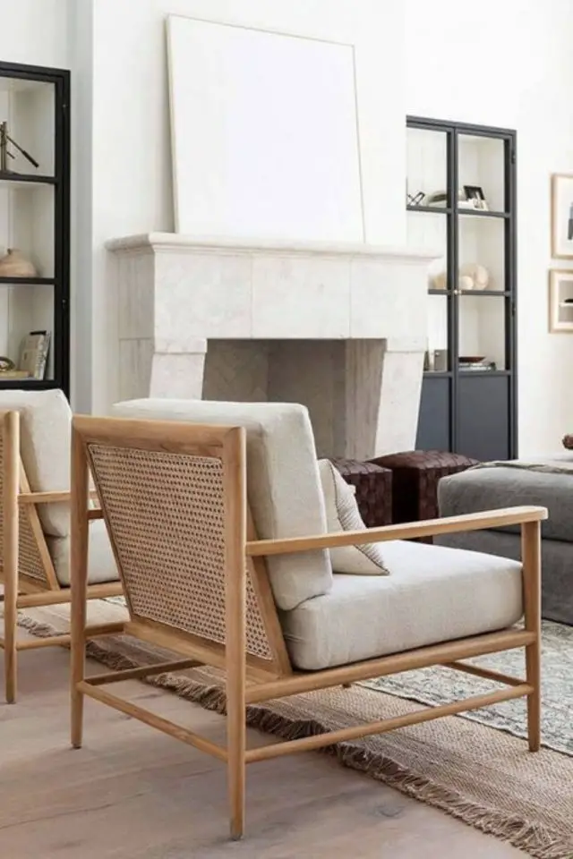chaise cannage bois slow deco salon séjour décoration moins mais mieux matériaux