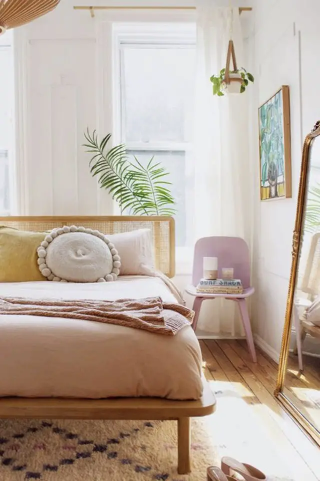 deco chambre printemps exemple linge de lit rose clair tête de lit moderne