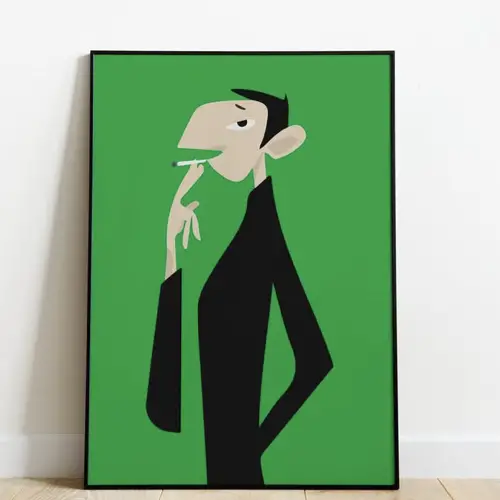 decoration affiche poster musique rock dessin illustration Gainsbourg fond vert