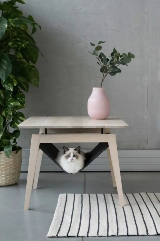 decoration interieure chat sieste table basse hamac design
