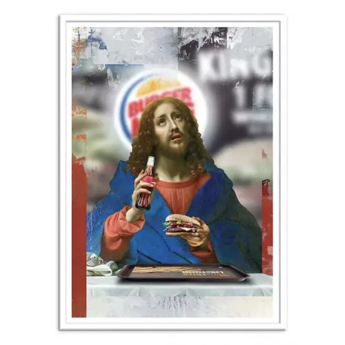 tableau classique detourne poster deco Jesus Burger King