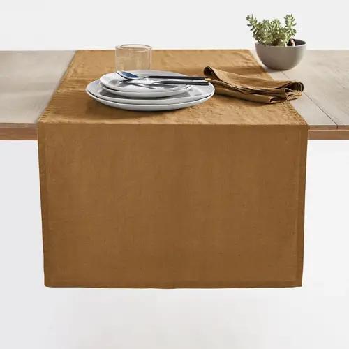 art de la table durable maison responsable chemin de table en lin couleur ocre