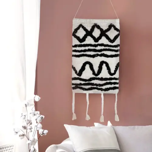 deco murale tapis tissage style berbère noir et blanc petit format