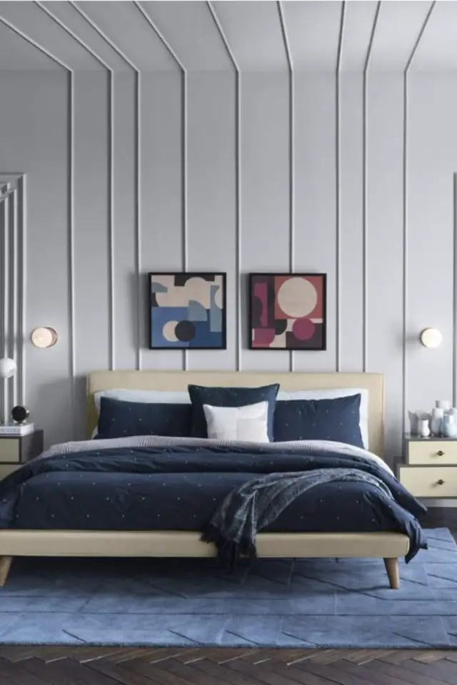 decor mural moderne avec moulure style épuré minimaliste chambre à coucher