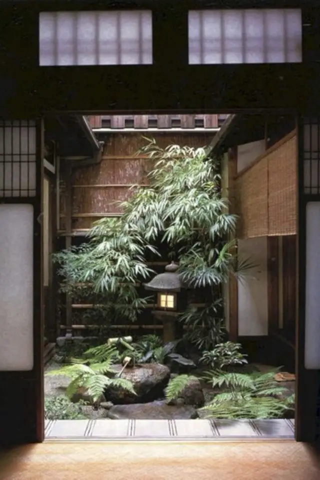 jardin zen mediation exemple patio zen luminaire plante arbuste
