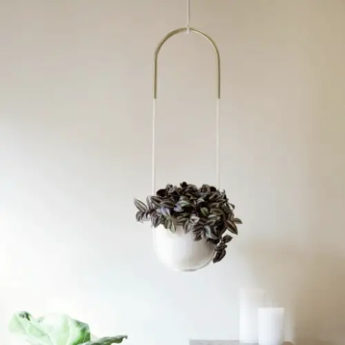 plante deco cache-pot suspendu moderne et design blanc métal
