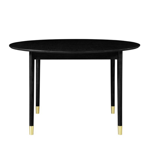 salle a manger masculine meuble deco table ronde extensible noir avec piètement laiton