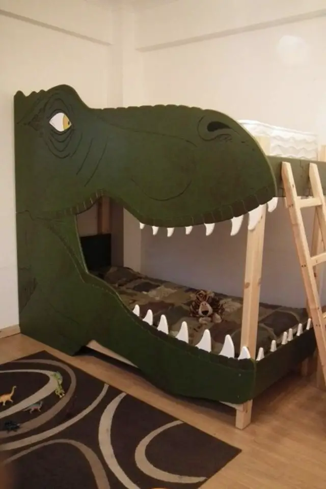 deco chambre enfant dinosaure exemple lit mezzanine superposé décor Trex DIY relooking