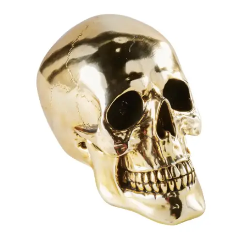 decoration rock accessoire tete de mort statuette crâne doré