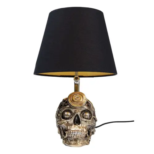 decoration rock accessoire tete de mort lampe à poser abat-jour noir pied crâne