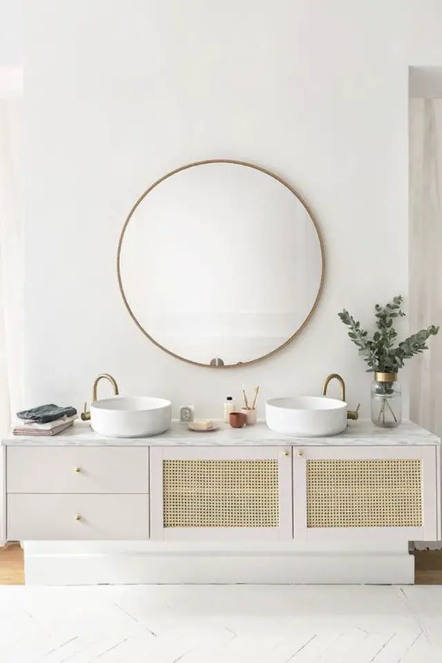 meuble cannage moderne tendance mobilier de salle de bain rose
