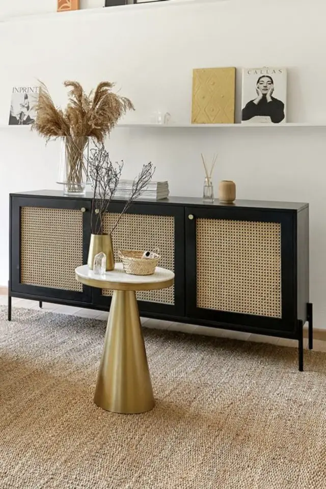 meuble cannage moderne tendance enfilade noir et bois