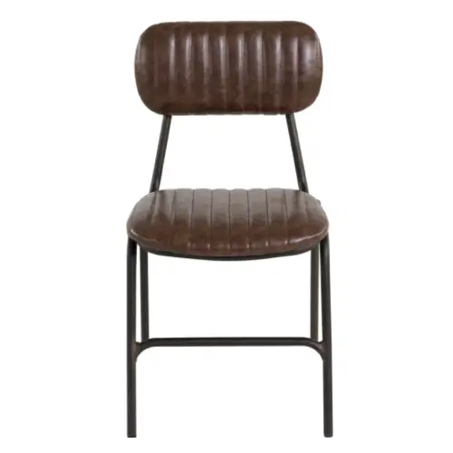 ou trouver chaise vintage salle a manger structure en métal assise et dossier en cuir capitonné