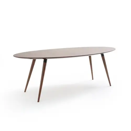 ou trouver table vintage ovale en bois plateau fin pieds compas
