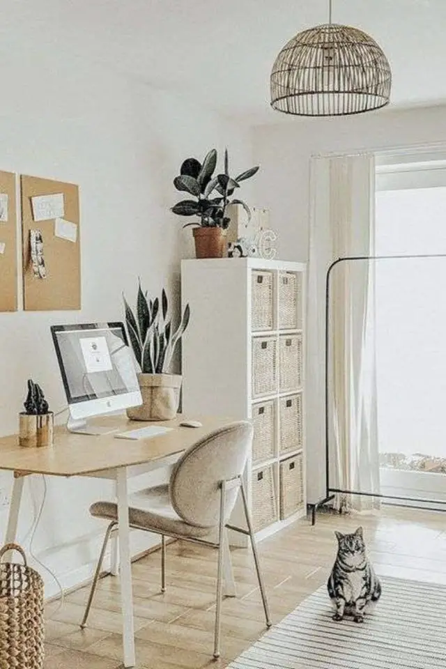 exemple decoration bureau moderne scandinave blanc bois simple lumineux