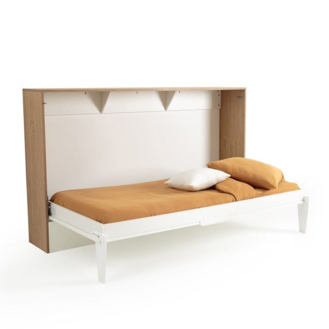 solution amenagement petit logement meuble Lit escamotable bois blanc 1 personne