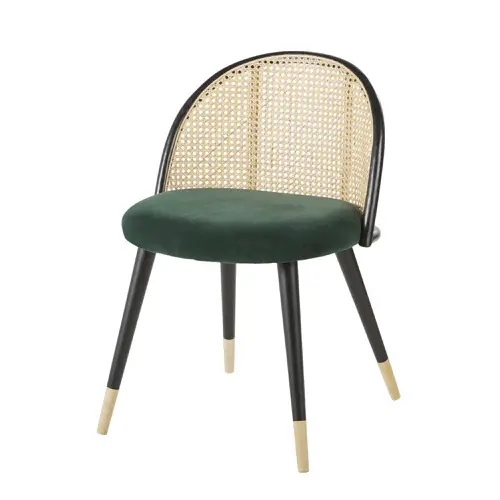 accessoire deco couleur petite salle a manger chaise cannage pied noir assise verte