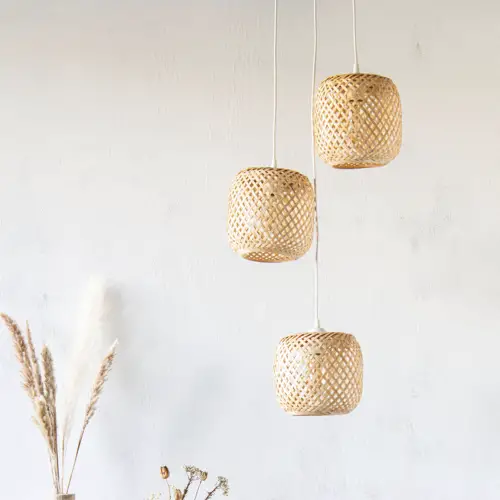 decoration slow living salon accessoire 3 suspensions en bambou naturel tressé