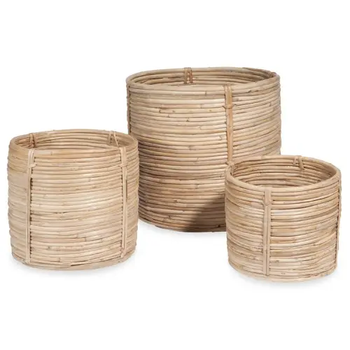 decoration slow living salon accessoire lot de 3 cache pots osier bambou rotin naturel