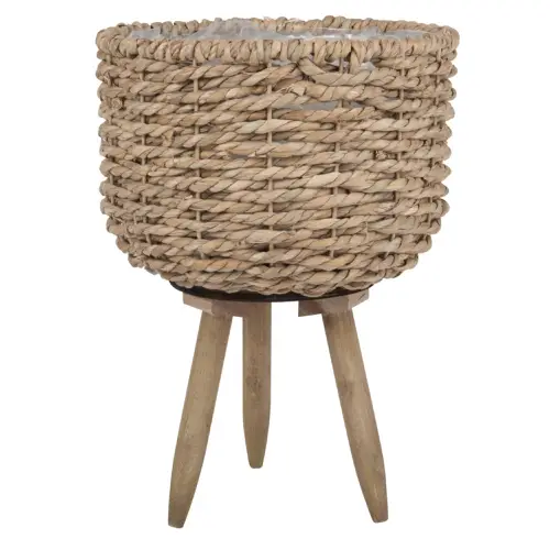 decoration slow living salon accessoire petit cache-pot sur pied rotin tressé