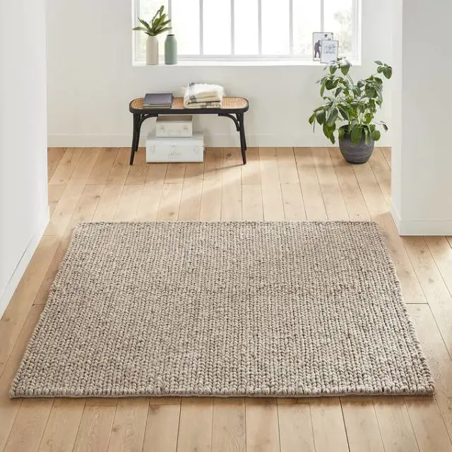 meuble slow deco salon tapis en laine couleur jute naturelle