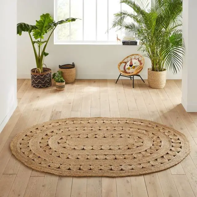 meuble slow deco salon tapis en jute forme oval moderne tendance